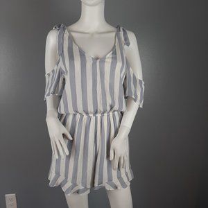 American Eagle Womens One Piece Romper Size Medium Blue White Stripes Tie Straps